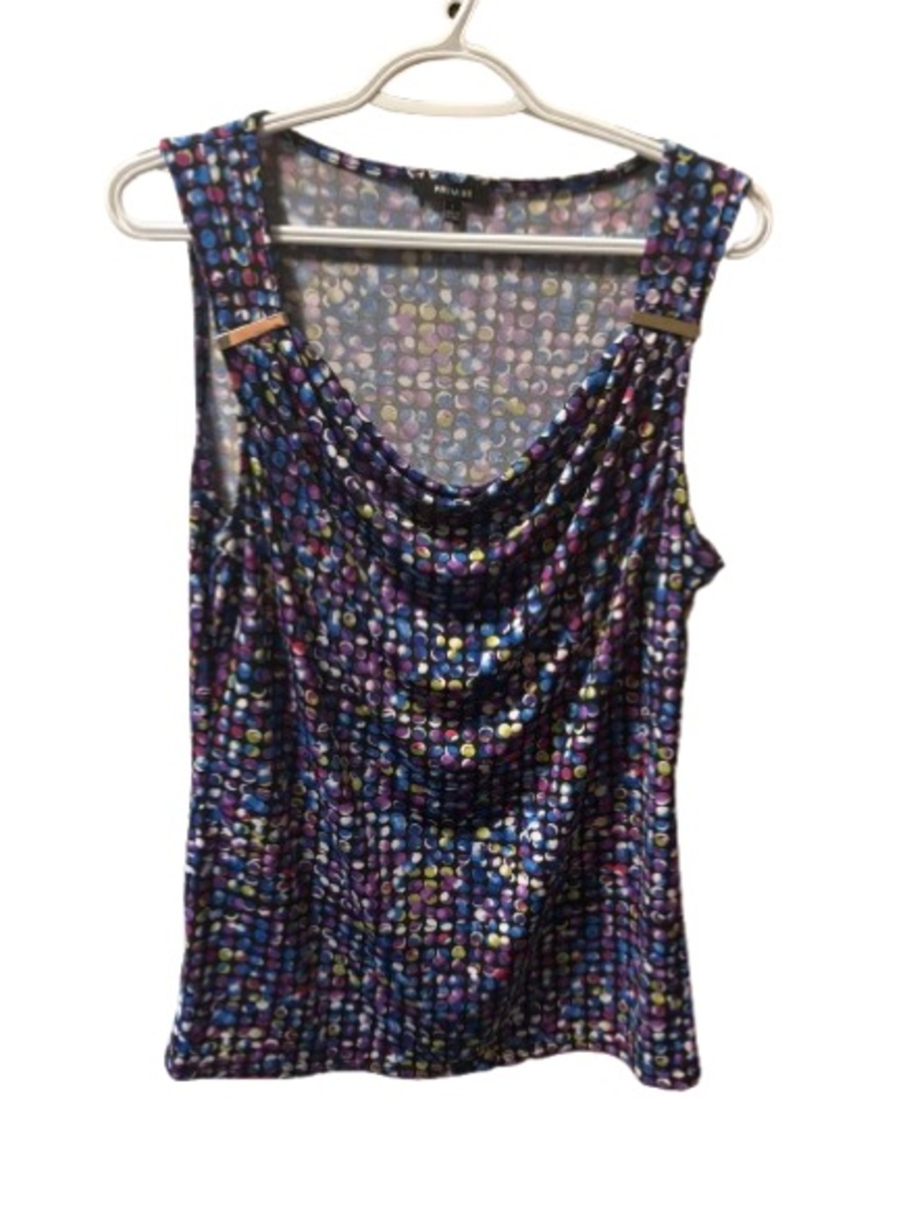 PREMISE Cowl Neck Sleeveless Top Hardware Accent Colorful Polka Dot - Size L